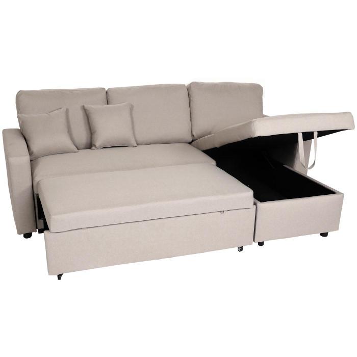 Ecksofa mit Bettkasten HWC-L17, Couch Sofa L-Form, Liegeflche Nosagfederung 228cm ~ beige