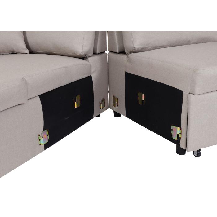Ecksofa mit Bettkasten HWC-L17, Couch Sofa L-Form, Liegefläche Nosagfederung 228cm ~ beige