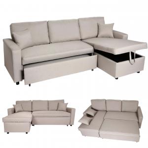 Ecksofa mit Bettkasten HWC-L17, Couch Sofa L-Form, Liegeflche Nosagfederung 228cm ~ beige