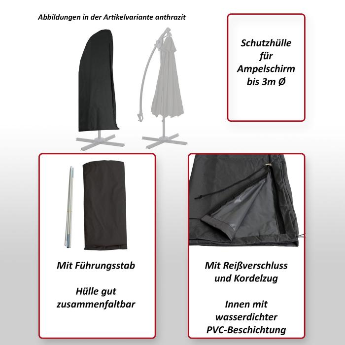 Schutzhlle fr Ampelschirm HWC-D14 bis 3m, Abdeckhlle Schutzhaube Cover mit Reiverschluss ~ anthrazit