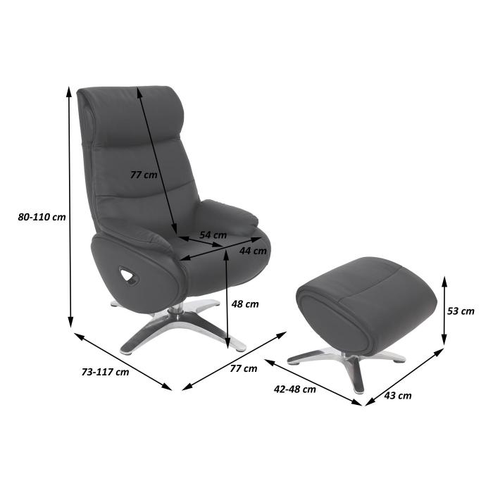Relaxsessel mit Hocker HWC-K98, Fernsehsessel Sessel, Liegefunktion drehbar, Metall Echtleder/Kunstleder ~ taupe