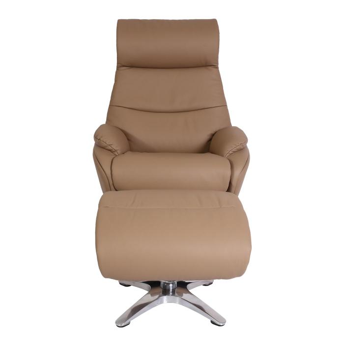 Relaxsessel mit Hocker HWC-K98, Fernsehsessel Sessel, Liegefunktion drehbar, Metall Echtleder/Kunstleder ~ taupe