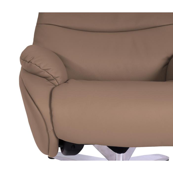 Relaxsessel mit Hocker HWC-K98, Fernsehsessel Sessel, Liegefunktion drehbar, Metall Echtleder/Kunstleder ~ taupe