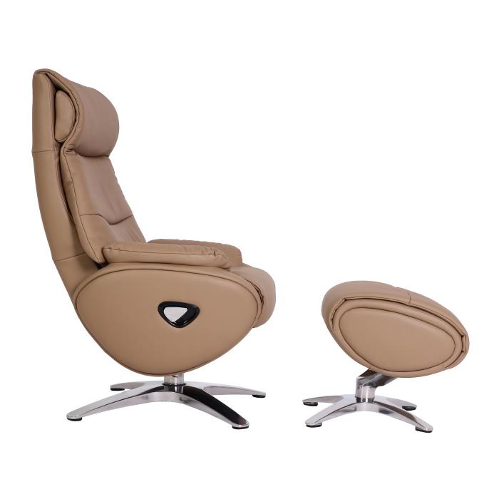 Relaxsessel mit Hocker HWC-K98, Fernsehsessel Sessel, Liegefunktion drehbar, Metall Echtleder/Kunstleder ~ taupe