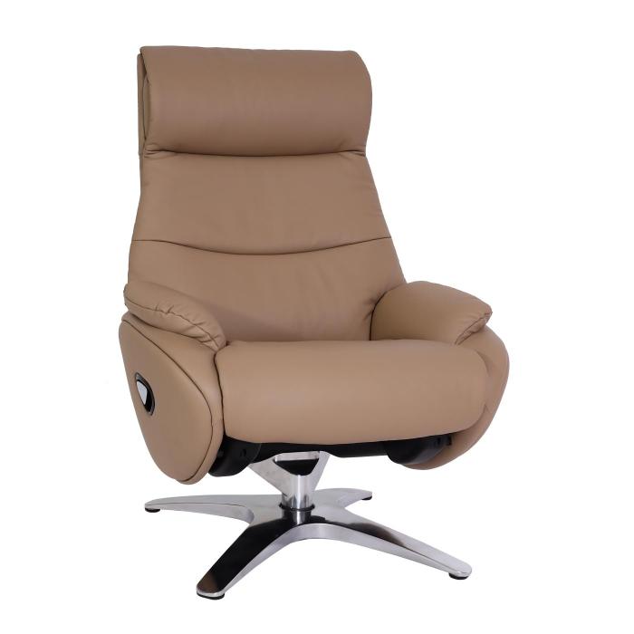 Relaxsessel mit Hocker HWC-K98, Fernsehsessel Sessel, Liegefunktion drehbar, Metall Echtleder/Kunstleder ~ taupe