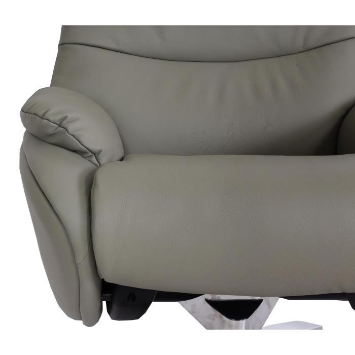 Relaxsessel mit Hocker HWC-K98, Fernsehsessel Sessel, Liegefunktion drehbar, Metall Echtleder/Kunstleder ~ grau