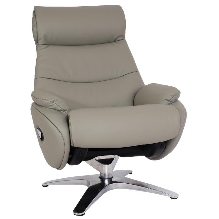 Relaxsessel mit Hocker HWC-K98, Fernsehsessel Sessel, Liegefunktion drehbar, Metall Echtleder/Kunstleder ~ grau