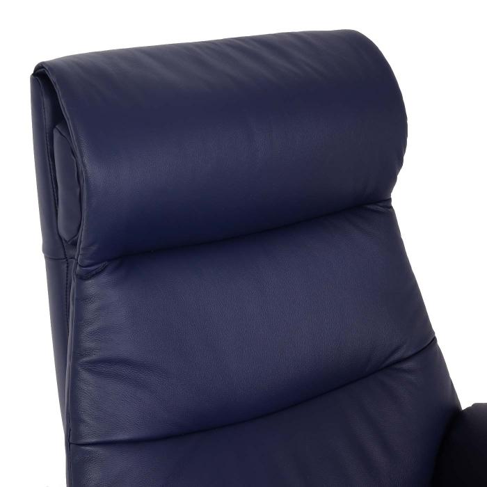 Relaxsessel mit Hocker HWC-K98, Fernsehsessel Sessel, Liegefunktion drehbar, Metall Echtleder/Kunstleder ~ blau