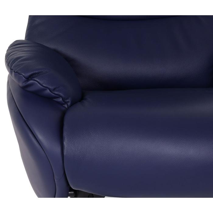 Relaxsessel mit Hocker HWC-K98, Fernsehsessel Sessel, Liegefunktion drehbar, Metall Echtleder/Kunstleder ~ blau