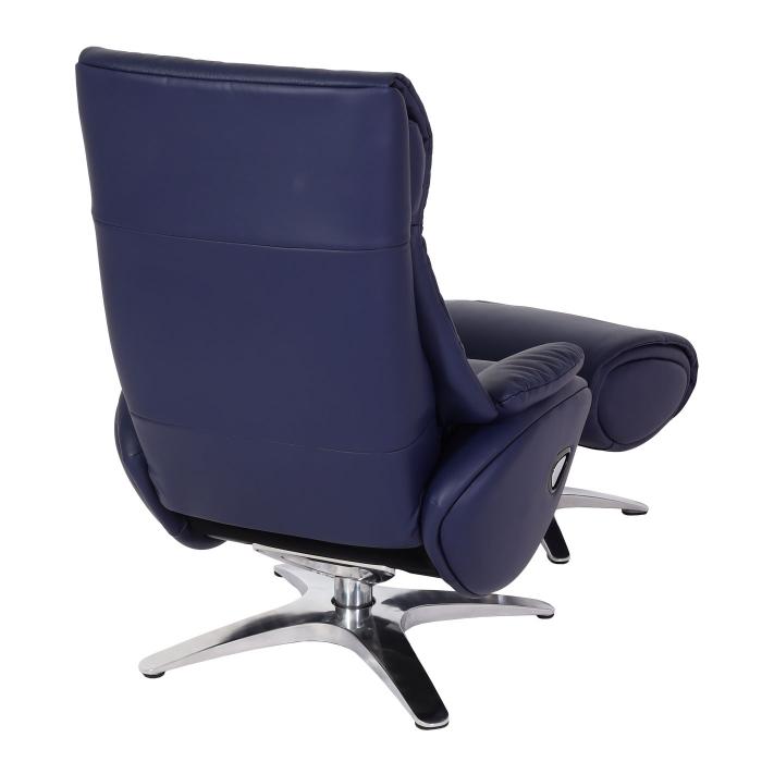 Relaxsessel mit Hocker HWC-K98, Fernsehsessel Sessel, Liegefunktion drehbar, Metall Echtleder/Kunstleder ~ blau
