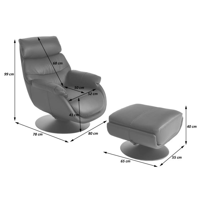 Relaxsessel mit Hocker HWC-K99, Fernsehsessel Sessel, Wippfunktion drehbar, Metall Echtleder/Kunstleder ~ creme-wei