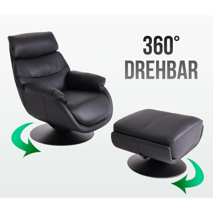 Relaxsessel mit Hocker HWC-K99, Fernsehsessel Sessel, Wippfunktion drehbar, Metall Echtleder/Kunstleder ~ creme-wei