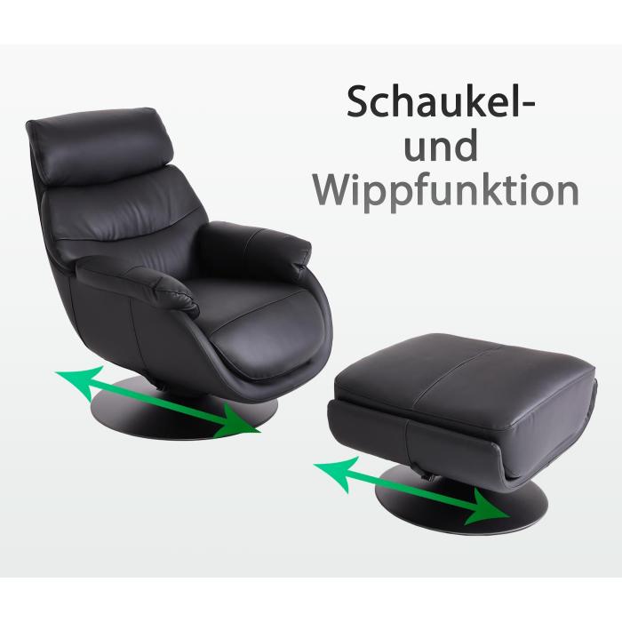 Relaxsessel mit Hocker HWC-K99, Fernsehsessel Sessel, Wippfunktion drehbar, Metall Echtleder/Kunstleder ~ braun