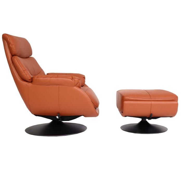 Relaxsessel mit Hocker HWC-K99, Fernsehsessel Sessel, Wippfunktion drehbar, Metall Echtleder/Kunstleder ~ braun