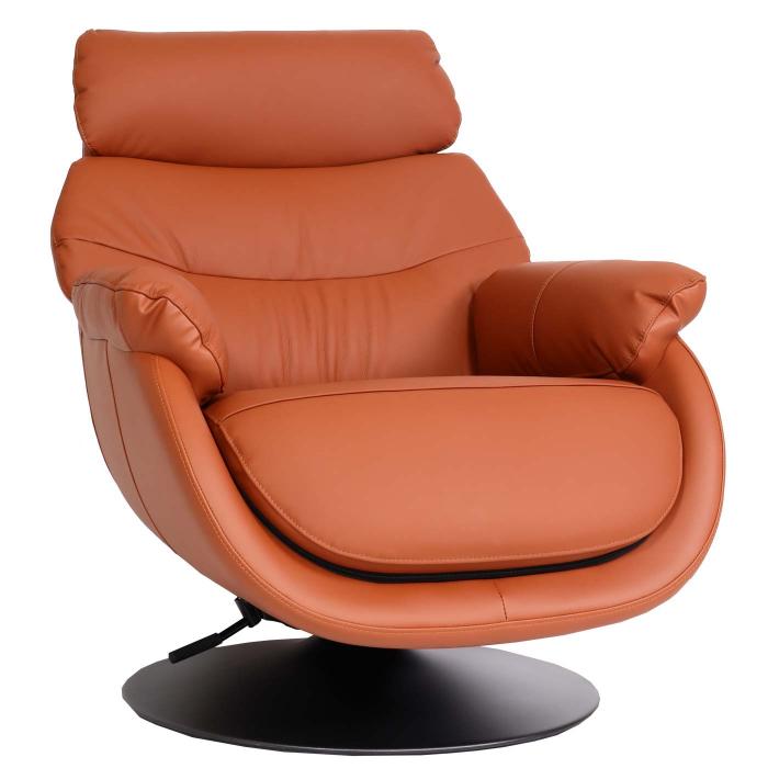 Relaxsessel mit Hocker HWC-K99, Fernsehsessel Sessel, Wippfunktion drehbar, Metall Echtleder/Kunstleder ~ braun