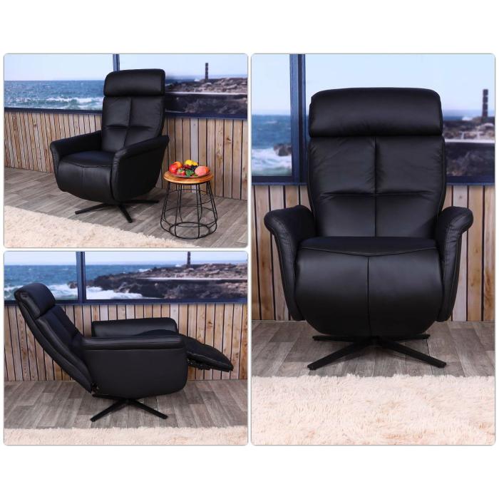 Relaxsessel HWC-L10, Design Fernsehsessel TV-Sessel Liegesessel, Liegefunktion drehbar, Voll-Leder ~ schwarz