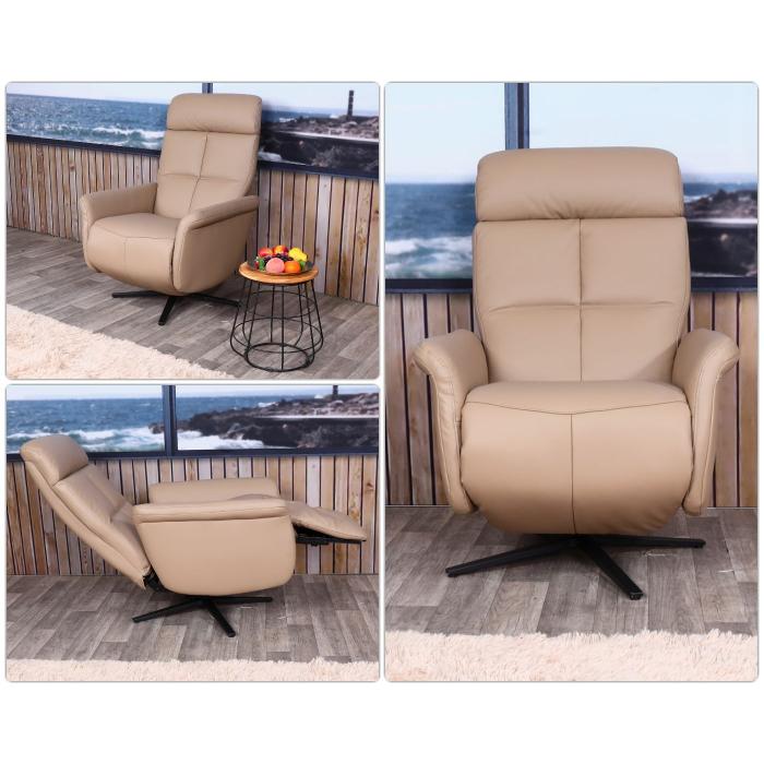 Relaxsessel HWC-L10, Design Fernsehsessel TV-Sessel Liegesessel, Liegefunktion drehbar, Voll-Leder ~ taupe