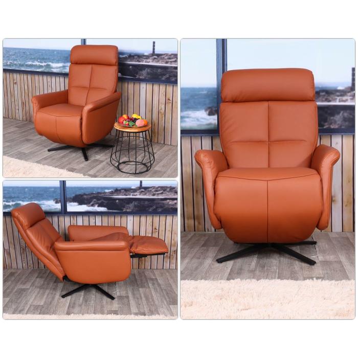 Relaxsessel HWC-L10, Design Fernsehsessel TV-Sessel Liegesessel, Liegefunktion drehbar, Voll-Leder ~ terracotta-braun