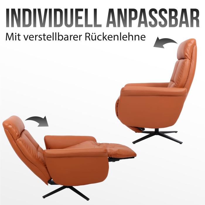 Relaxsessel HWC-L10, Design Fernsehsessel TV-Sessel Liegesessel, Liegefunktion drehbar, Voll-Leder ~ grau