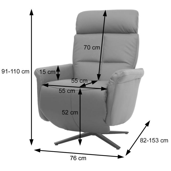 Relaxsessel HWC-L10, Design Fernsehsessel TV-Sessel Liegesessel, Liegefunktion drehbar, Voll-Leder ~ grau