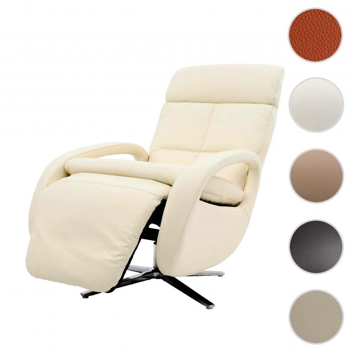 Relaxsessel HWC-L11, Design Fernsehsessel TV-Sessel Liegesessel, Liegefunktion drehbar, Voll-Leder ~ creme-wei