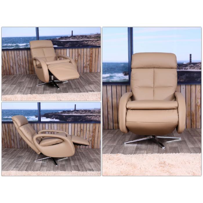 Relaxsessel HWC-L11, Design Fernsehsessel TV-Sessel Liegesessel, Liegefunktion drehbar, Voll-Leder ~ taupe