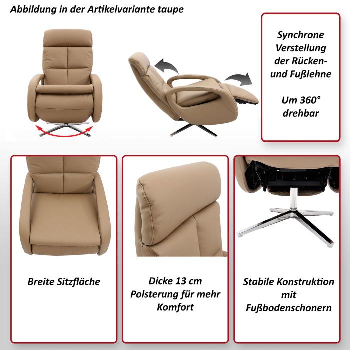 Retourenware | Relaxsessel HWC-L11, Design Fernsehsessel TV-Sessel, Liegefunktion drehbar, Voll-Leder ~ terracotta-braun