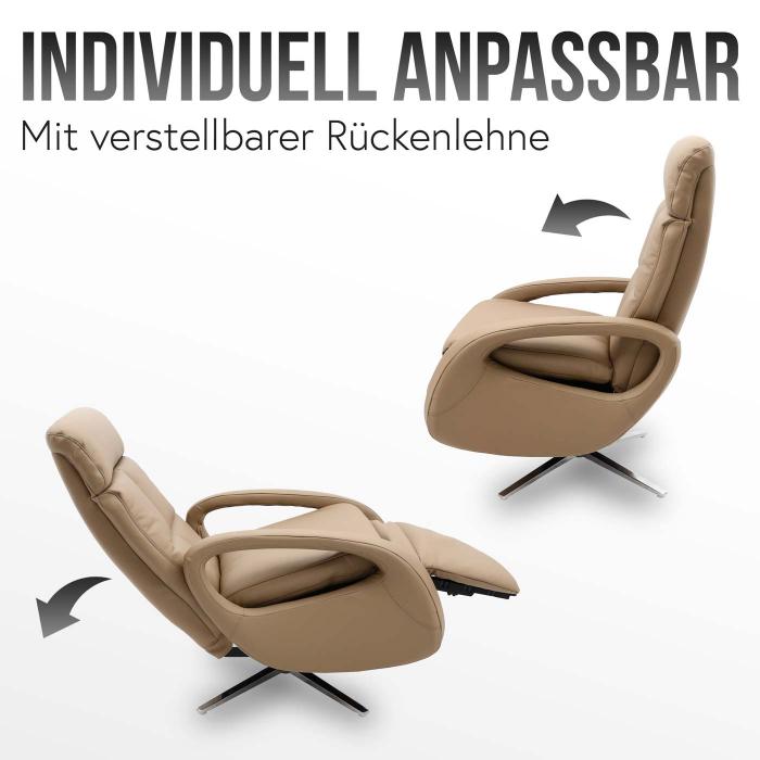 Retourenware | Relaxsessel HWC-L11, Design Fernsehsessel TV-Sessel, Liegefunktion drehbar, Voll-Leder ~ terracotta-braun