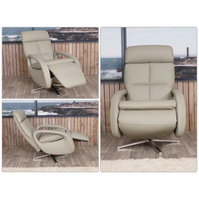 Relaxsessel HWC-L11, Design Fernsehsessel TV-Sessel Liegesessel, Liegefunktion drehbar, Voll-Leder ~ grau