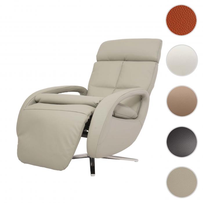 Relaxsessel HWC-L11, Design Fernsehsessel TV-Sessel Liegesessel, Liegefunktion drehbar, Voll-Leder ~ grau