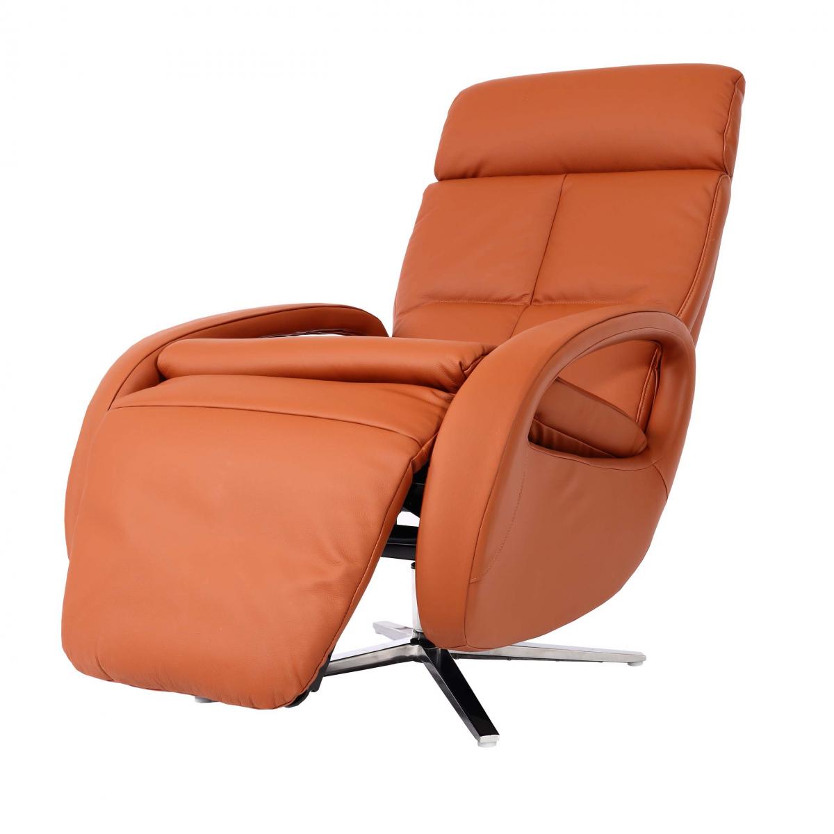 Relaxsessel HWC-L11, Design Fernsehsessel TV-Sessel Liegesessel, Liegefunktion drehbar, Voll-Leder ~ terracotta-braun