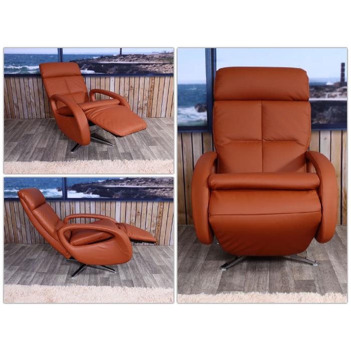 Relaxsessel HWC-L11, Design Fernsehsessel TV-Sessel Liegesessel, Liegefunktion drehbar, Voll-Leder ~ terracotta-braun