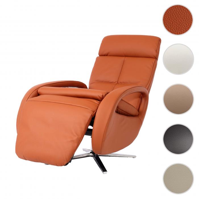 Relaxsessel HWC-L11, Design Fernsehsessel TV-Sessel Liegesessel, Liegefunktion drehbar, Voll-Leder ~ terracotta-braun