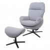 Relaxsessel + Hocker HWC-L12, Fernsehsessel Sessel Schaukelstuhl Wippfunktion, drehbar, Metall Stoff/Textil ~ hellgrau