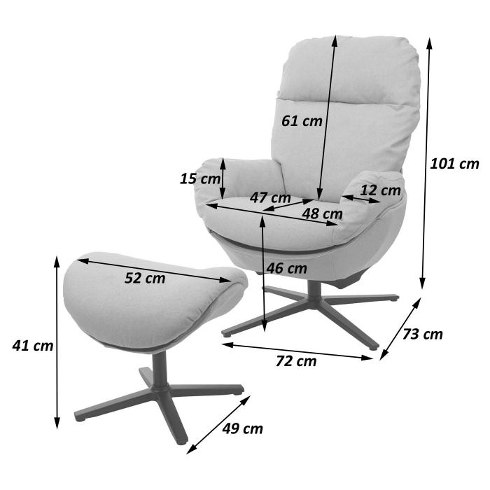 Relaxsessel + Hocker HWC-L12, Fernsehsessel Sessel Schaukelstuhl Wippfunktion, drehbar, Metall Stoff/Textil ~ hellgrau