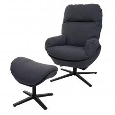 Relaxsessel + Hocker HWC-L12, Fernsehsessel Sessel Schaukelstuhl Wippfunktion, drehbar, Metall Stoff/Textil ~ dunkelgrau
