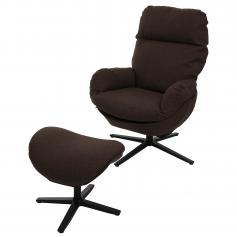 Relaxsessel + Hocker HWC-L12, Fernsehsessel Sessel Schaukelstuhl Wippfunktion, drehbar, Metall Stoff/Textil ~ braun