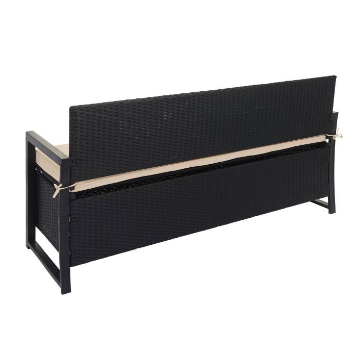 Poly-Rattan 3er Sitzbank HWC-F39, Gartenbank Truhenbank, Staufach Aufbewahrung Sitzkissen ~ anthrazit, Kissen beige