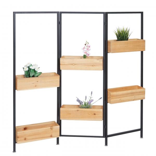 Raumteiler mit Pflanzkasten HWC-L32, Blumenkasten Raumtrenner, Holz-Stahl 116x118cm ~ Gestell schwarz, naturfarben