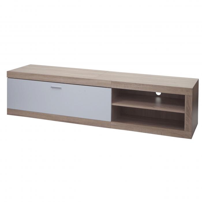 TV-Rack HWC-L33, TV-Board Fernsehtisch Lowboard TV-Schrank Kommode, Holz 43x180x41cm Staufach, Eiche-Optik, wei