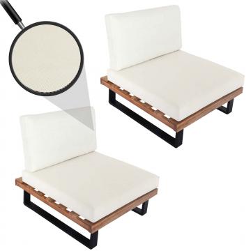 2er-Set Lounge-Sessel HWC-H54, Garten-Sessel, Spun Poly Akazie Holz FSC-zertifiziert Alu ~ hellbraun, Polster cremewei