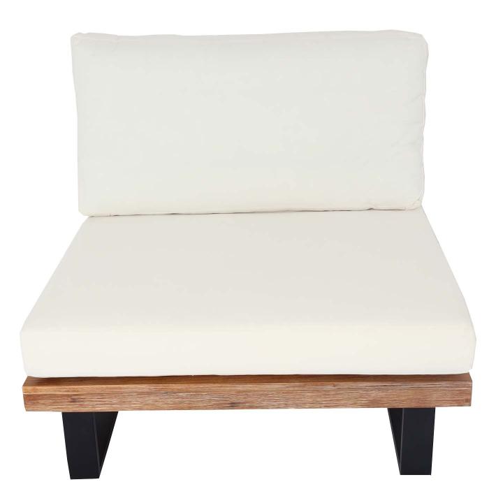 Lounge-Sessel HWC-H54, Garten-Sessel, Spun Poly Akazie Holz MVG-zertifiziert Aluminium ~ hellbraun, Polster cremewei