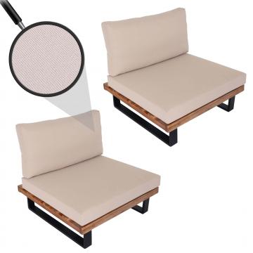 2er-Set Lounge-Sessel HWC-H54, Garten-Sessel, Spun Poly Akazie Holz FSC-zertifiziert Alu ~ hellbraun, Polster beige