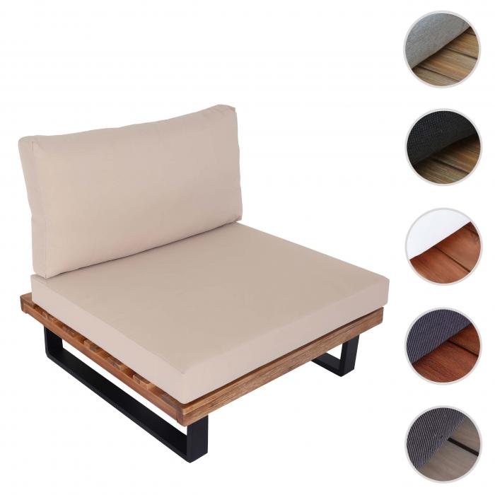 Lounge-Sessel HWC-H54, Garten-Sessel, Spun Poly Akazie Holz MVG-zertifiziert Aluminium ~ hellbraun, Polster beige