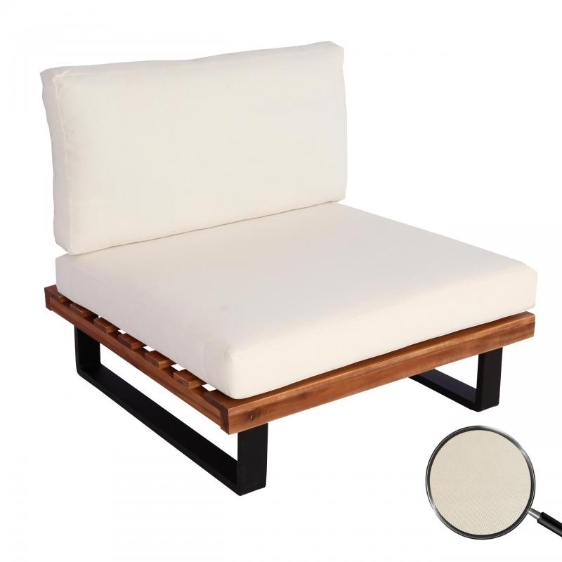 Lounge-Sessel HWC-H54, Garten-Sessel, Spun Poly Akazie Holz MVG-zertifiziert Aluminium ~ braun, Polster cremewei