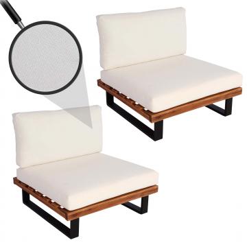 2er-Set Lounge-Sessel HWC-H54, Garten-Sessel, Spun Poly Akazie Holz FSC-zertifiziert Alu ~ braun, Polster cremewei
