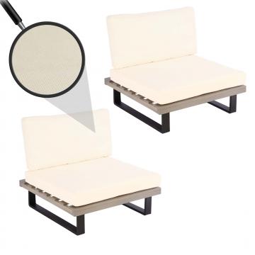 2er-Set Lounge-Sessel HWC-H54, Garten-Sessel, Spun Poly Akazie Holz FSC-zertifiziert Alu ~ grau, Polster cremewei