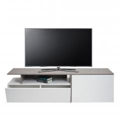 TV-Rack HWC-L34, Lowboard Fernsehtisch Sideboard TV-Schrank Kommode, Holz 161x40x45cm Staufach, Beton-Optik weiß