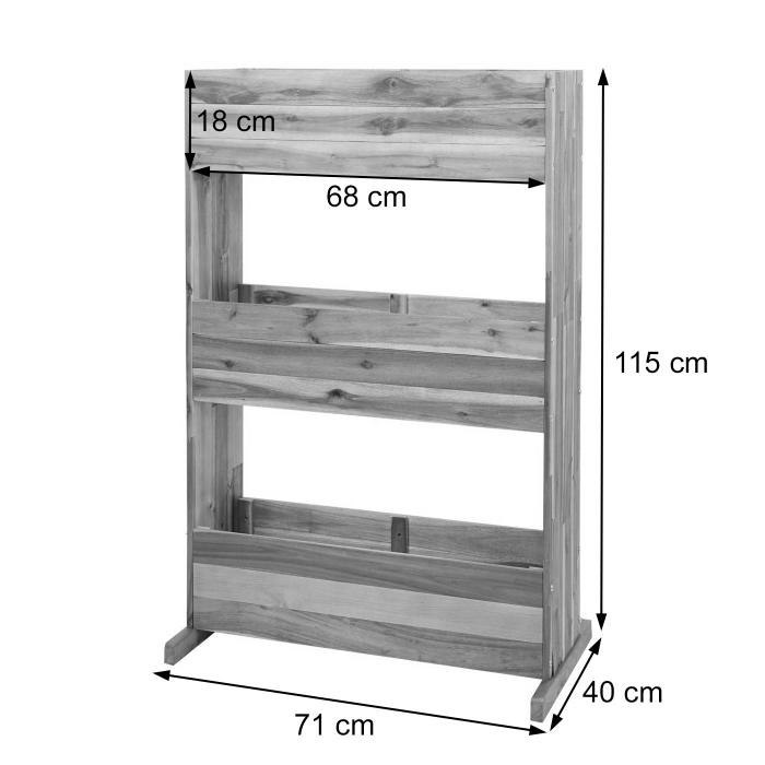 Pflanzkastenregal HWC-L20, Blumenkasten Hochbeet, 115x71x40cm Outdoor Akazie Holz MVG-zertifiziert, 3 Reihen braun