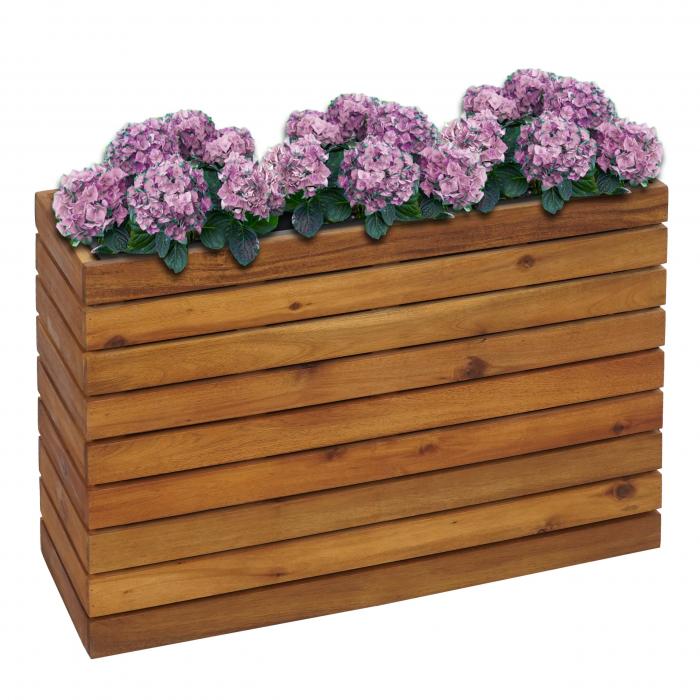 Pflanzkasten HWC-L21, Pflanzkübel Blumentopf Hochbeet, eckig 41x63x23cm  Outdoor Akazie Holz MVG-zertifiziert, braun von Heute-Wohnen